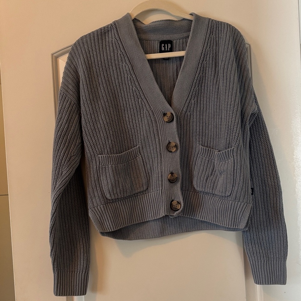 GAP Women's Chunky Knit Button-Front Cardigan - Blue Gray
